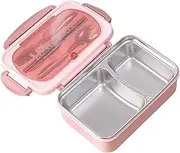Portable Lunch Box 304 Stainless Steel Leakproof Divided Food Containers with Spoon and Chopsticks Pink