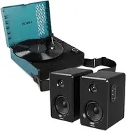 [Victrola] Revolution GO Portable Bluetooth Turntable with Majority D40 Bluetooth Speakers, Blue