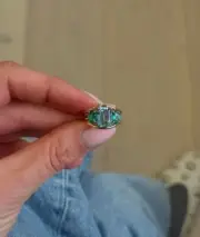 2. 14 Ct Octagon Cut Natural Aquamarine And Emerald Ring 14K solid Yellow gold