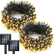 Outdoor Waterproof Solar String Lights - 100 LED, 8 Modes, Warm White, 2 Pack