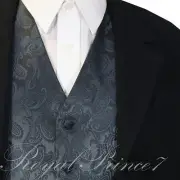 Charcoal XS to 6XL Paisley Tuxedo Suit Dress Vest Waistcoat Wedding Party Prom