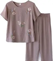[FindThy] Women’s 2 Piece Linen Outfits Short Sleeve Floral Print Lounge Sets Crewneck Summer Suits