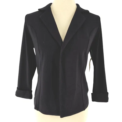 Maison Jules Women Soft Cardigan Open Front Notched Collar Black Long Sleeve M