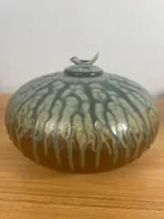 STUNNING JUSTIN TEILHET SIGNED STUDIO POTTERY DRIP VASE OHIO ARTIST LARGE Jar