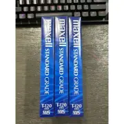 Sealed 3 Pack Maxell VHS T-120 6 Hour Standard Grade VCR Blank Video Tapes!