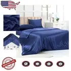 California King Size Navy Blue Satin Bed Sheets - Soft, Wrinkle-Free Luxury Set