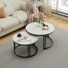 LUVODI Small Living Room Furniture Table 2 Pack round Marble Nesting Center Coff