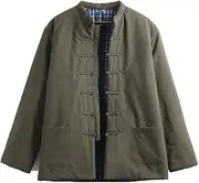 [NTWSHS] Chinese Clothing Winter Tang Suit Jackets Cotton Padded Coats Men Thick Warm Tai Chi Uniform Long Sleeve Chinese Traditional Clothes Tops, Jacket Kung Fu Clothing Shirt(Green,4XL-5XL)