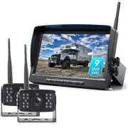 9''Quad Split Wireless AHD Digital Monitor DVR+2*Backup Reverse 1080P Camera