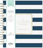 BLUE SKY Day Designer 2023 Daily and Monthly Planner, 8'' x 10'', Frosted Cover, Wirebound, Navy Stripe (142098)
