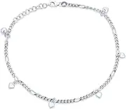 [Bling Jewelry] Multi Flat Puff Station Dangle Hearts Charm Anklet Ankle Bracelet For Women Teen Beaded Ball Figaro Chain Rose Yellow Gold Vermeil .925 Sterling Silver 9, 10 Inch Flexible