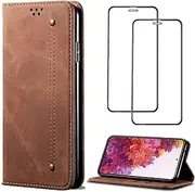 [Czhwsm] Compatible for Case Samsung Galaxy A23 (5G) Wallet Leather Flip Case Card Holder Bracket Phone Cover+2X Tempered Glass Screen Protector-Brown