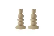 2PK Linen House Spiral Stoneware Candle Holder Medium 18cm Home Decor Natural