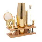 AUOXIOUYM 11-Pcs Cocktail Shaker Set Gold,Bartending Kit Stainless Steel Shak...