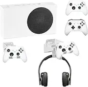 Wall Mount Holder Bundle for XBOX Series S, Double Controller Bracket with Charging Hole & Earphone Wall Mount, Heat Dissipation Design with Spirit Level and Anti-Slip Mat, Easy Installation