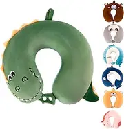 [DUANY STORE] Kids Neck Pillow for Traveling, Upgraded Cartoon Cute Travel Neck Pillow for Kids Boys & Girls, Airplane Memory Foam Travel Pillow for Flight Headrest Sleep, Portable Plane Accessories (Crocodile)