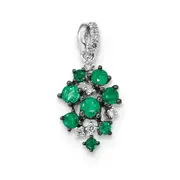 14k White Gold Real Diamond and Emerald Polished Pendant