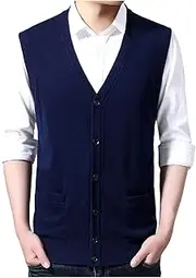 [Generic] Men's Sweater Classic Knitted Vest Sleeveless Pullover Sweaters Soft Knit Pullover Thermal Business Warm Sweaters
