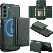 [GoshukunTech] for Samsung Galaxy S23 FE 5G Wallet Case with Card Holder,for Samsung S23 FE Magnetic Case[Detachable Card Pocket] Leather Flip Cover[Support Magsafe or Wireless Charging]-Green
