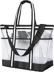 [Vulken] 42L Large Mesh Beach Bag with Zipper 9 Pockets for Women and Men