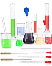 18 Pieces Lab Glassware Set Beaker Flask Cylinder Set Includes 3 Glass Beaker...