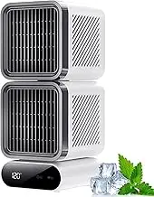 Double-Layer Shaking Ice Desktop Fan, Portable Dual Heads 360° Rotating Rechargeable Table Fan, with Intelligent Digital Display, Small Quiet Table Fans for Office Room (#1)
