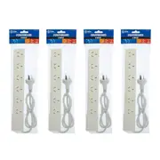4PK The Brute Power Co Board 6 way 1m Cord/Cable Socket 10A Outlet/Strip White