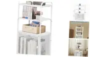 White Bookshelf, 4 Tier Metal Bookshelf, Narrow Bookcase with Door, Small