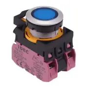 IDEC CW Series Blue 24V illuminated Maintained Flush Push Button Switch 2NC IP65