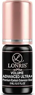 Lonris LONG LASTING Volume Individual Eyelash Extension Glue 5 ml - Professional Advanced Semi-Permanent Lash Adhesive Bond 1-2 Seconds Drying Time - Black 7-8 Weeks Bonding Very Strong Retention