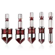 5Pcs Drill Bit Set Premium Countersink Drill Bit with 82-Degree 5 Flutes Quick-Change Hex Shank 1/4 Inch to 3/4 Inch Siz