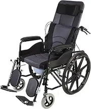 Folding Wheelchair, Lightweight Self Propelled Steel Wheelchair,with Commode, Reclines 90 to 180 Degrees,High Back Reclining Commode Wheelchair,for Senior Indoor and Outside Use