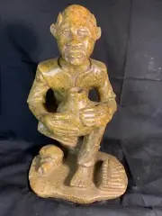 Zimbabwe Shona Serpentine Stone Sculpture African Art Old Man Drinking