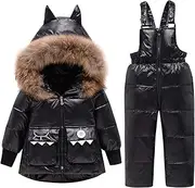 [Jueshanzj] Kids Down Ski Suit Winter Puffer Jacket Snow Bib Pants 2-Piece Set