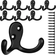IBosins 8 Pack Heavy Duty Double Prong Coat Hooks Wall Mounted 8 Pcs Black