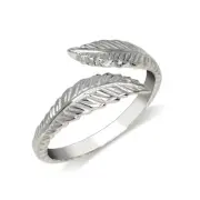Solid 925 Sterling Silver Textured Feather Bypass Adjustable Toe Ring (8mmx15mm)