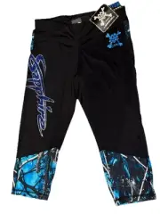 Moonshine Camo Undertow Camouflage Leggings Size Large NWT Black Aqua Fun Active