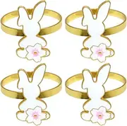 Gatuida 4pcs Easter Bunny Napkin Holders Floral Napkin Rings Metal Napkin Rings for Easter Table Decor Celebration Accessories