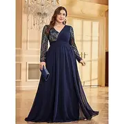 A-Line Plus Size Dresses Elegant Curve Dress Formal Wedding Floor Length Long Sleeve V Neck Chiffon with Sequin 2025