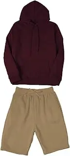 [Generic] Men's Spring and Autumn Casual Solid Color Two Long Shirt Shorts Hooded Pocket Pullover Sweatshirt Sweatpants Set Suit Pin Men Outfits