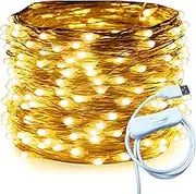 RUICHEN Fairy star Lights White USB Plug Power 20m 200 LED Silver Wire Starry String Lights with ON/OFF Switch for Bedroom Indoor Outdoor Decorative(Warm White) (Warm white)