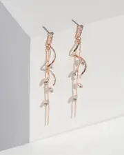 Rose Gold Spiral Leaf Drop Earrings