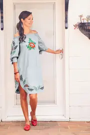 Off Shoulder Embroidered Dress--HAND-145