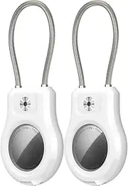 T Tersely [2 Pack ]Holder Keychain Case for AirTag with Wire Cable &Screen Protector,IP68 Waterproof AirTags Key Chain for Apple Tag GPS Tracker, Holder for Luggage,Key -White