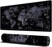 World Map Gaming Mouse Pad Large, Large Gaming Mouse Pad, Black World Map Desk Pads, Mouse Long with Mouse Keyboard Mat