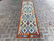 2.8 x 9.4 Colorful Hand-Woven Kilim Runner | Afghan Tribal Carpet