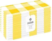 Set of 12 Gingham Checkered Cloth Napkins Cotton - Soft Durable Washable Reusable Table Dinner Napkins for Hotel Restaurant Weddings Event Parties Daily Use - 18x18 Yellow White Dinner Napkin