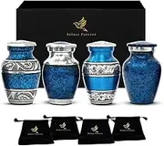Blue Keepsake Urns - Handcrafted Mini Urns Set of 4 for Humans Ashes with Box & Bags - Small Cremation Urns for Adults Male & Female - Blue Urns for Ashes - A Lasting Tribute to Your Loved One