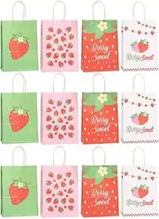 Gatuida 12Pcs Strawberry Pattern Bags with Handles - Paper Party Favor Tote Bags for Birthdays, Weddings, and Special Occasions