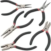 5pc Jewelry Plier Set: Round Nose, Rosary, Side Cutter, Needle Nose, Standard